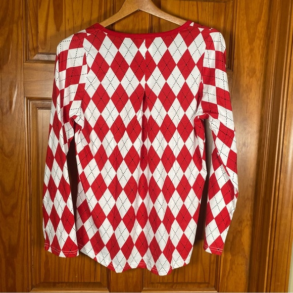 Leveret Women’s Red and White Argyle 100% Cotton Pajama Night Shirt - Picture 6 of 7